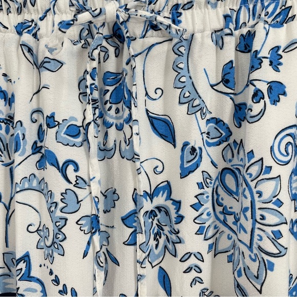 Loft Petites Blue White Border Floral & Paisley Drawstring Lined Skirt - Sz MP - Picture 4 of 13